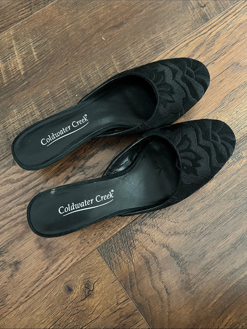Coldwater Creek Black Embroidered Slip-On Mules